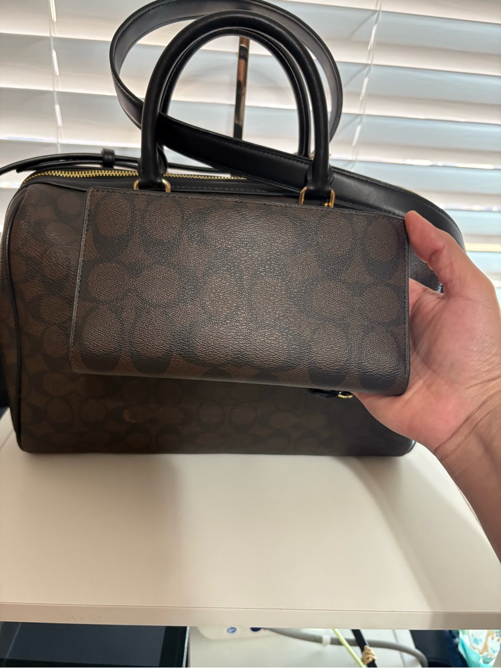 Coach Large Rowan Satchel in Walnut/Black Set - Picture 10 of 12